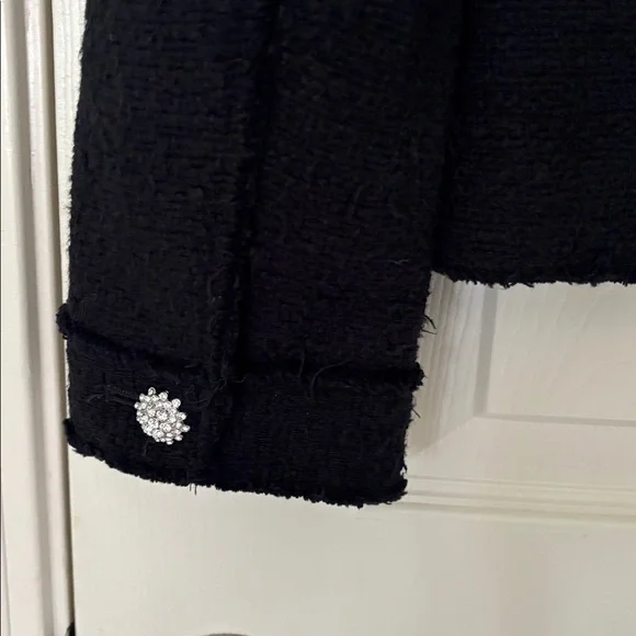Zara black tweed like jacket with crystal like buttons. Has shoulder pads. - Picture 7 of 8